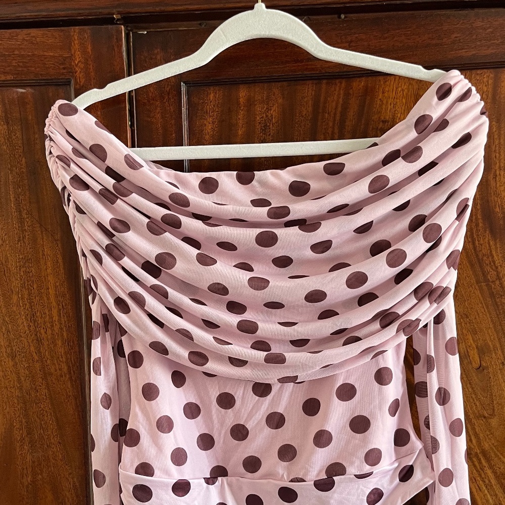 NWT Anthropologie Polka Dot Off the Shoulder Mesh Bodysuit Size M